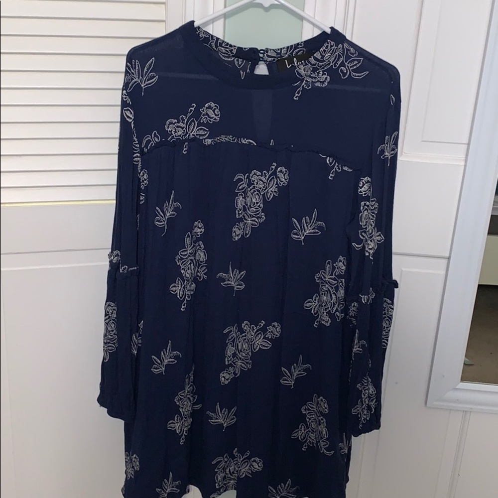 Lulus Navy floral long sleeve babydoll dress XL